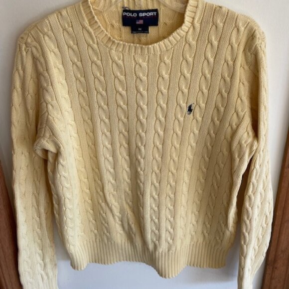 RALPH LAUREN POLO SPORT Vintage Cotton Cable Knit Yellow Sweater M - Picture 4 of 17